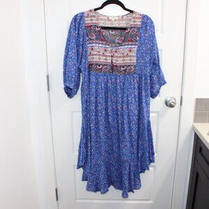 UMGEE lightweight colorful midi dress front buttons high low hem size small